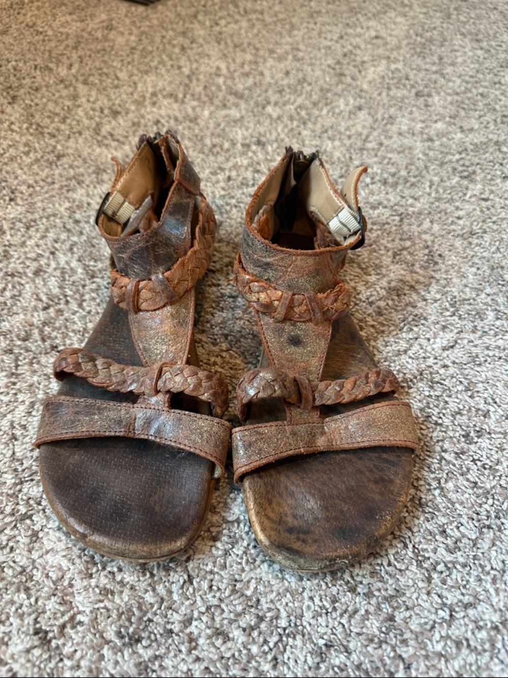 Roan Brown Braided Leather-Style Backstrap Sandals